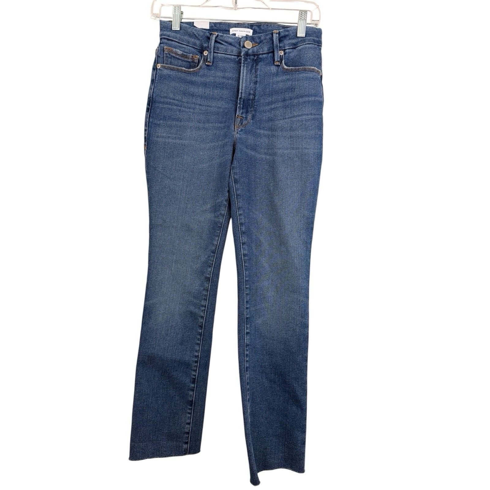 Good American Legs Straight Cropped Jeans Womens Sz 0 / 25 Medium Wash Stretch